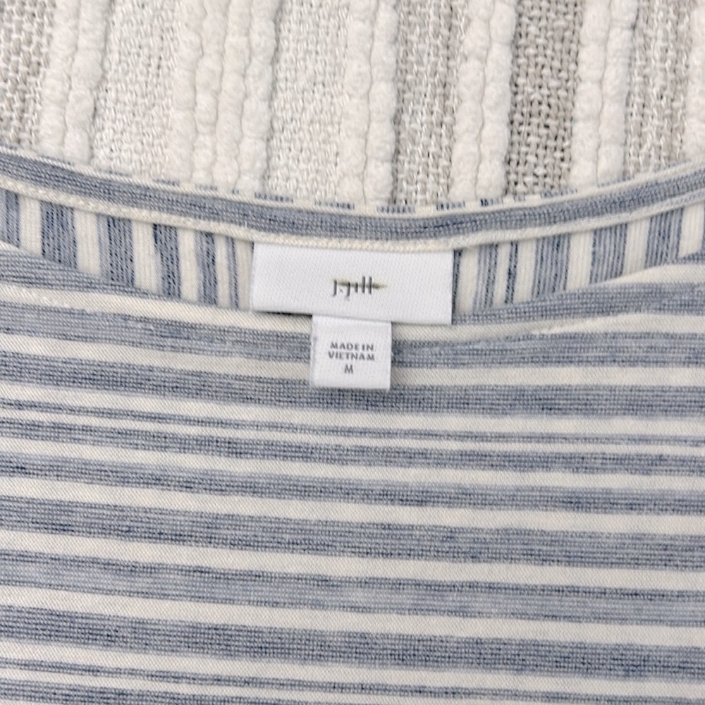 J Jill Womens Ruffle Sleeve Cotton Embroidered Striped Blouse Muted Blue M - Picture 9 of 11
